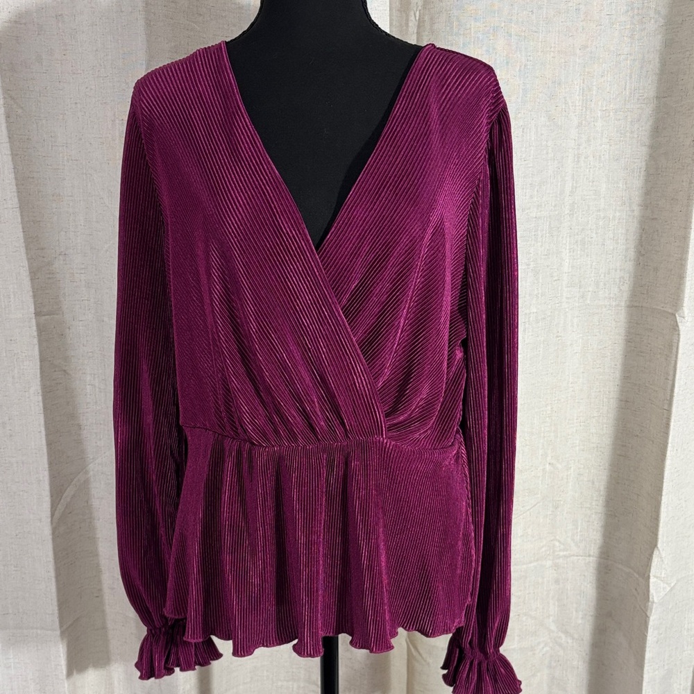 Chenault Deep Magenta Surplice Long Sleeved Blouse